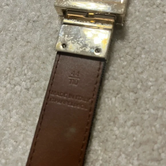 Burberry Beige Check & Brown Leather Men's Belt with Gold Buckle - Picture 3 of 6